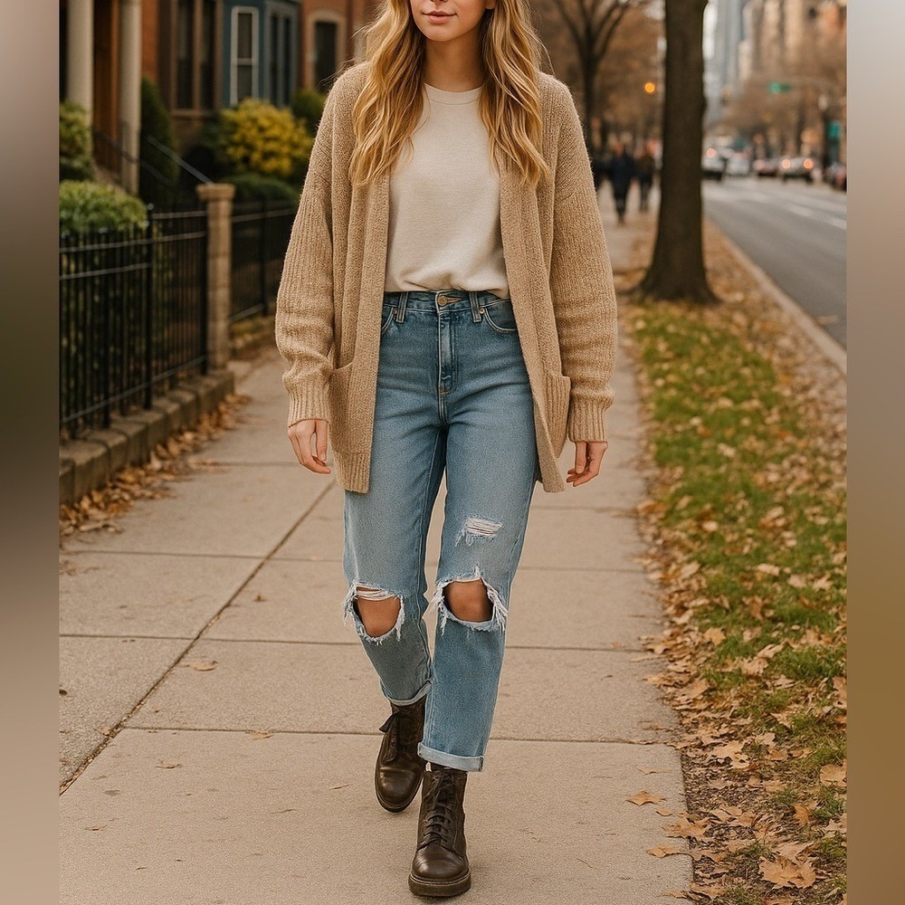 American Eagle Light Wash Distressed Denim Ripped Mom Jeans